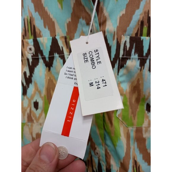 Tizzie Wearable Art Tunic Top Womens Medium Ikat Print Button Front Long Sleeve - Picture 4 of 14